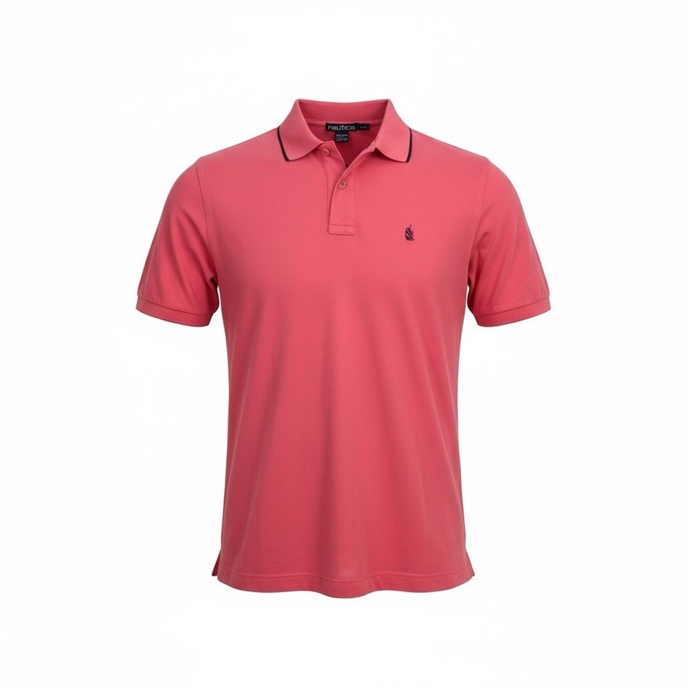 Vintage Nautica Mens Polo Shirt Size L Pink Sail Logo Short Sleeve